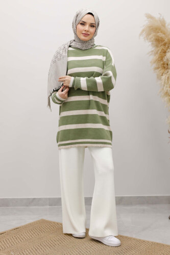 Kalın Çizgi Detaylı Triko Tunik TSD260113 Mint Yeşili - 3