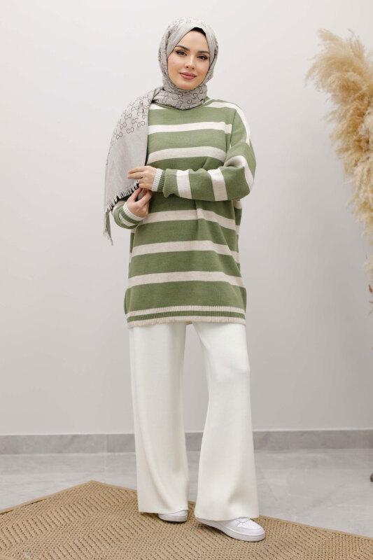 Kalın Çizgi Detaylı Triko Tunik TSD260113 Mint Yeşili - 3