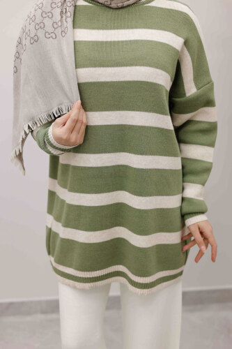 Kalın Çizgi Detaylı Triko Tunik TSD260113 Mint Yeşili - 4