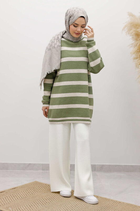 Kalın Çizgi Detaylı Triko Tunik TSD260113 Mint Yeşili - 5