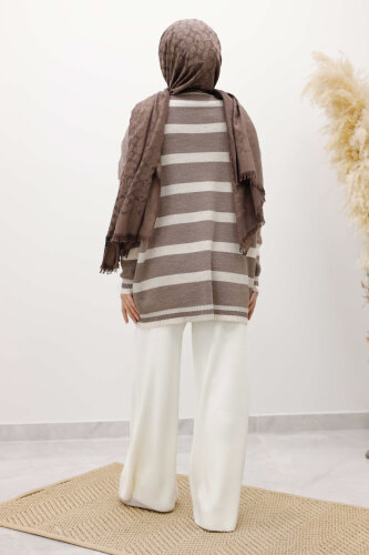 Kalın Çizgi Detaylı Triko Tunik TSD260113 Vizon - 6