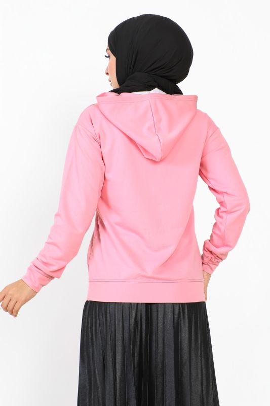 Kapşonlu Kısa Sweatshirt TSD230427 Gül Kurusu - 5