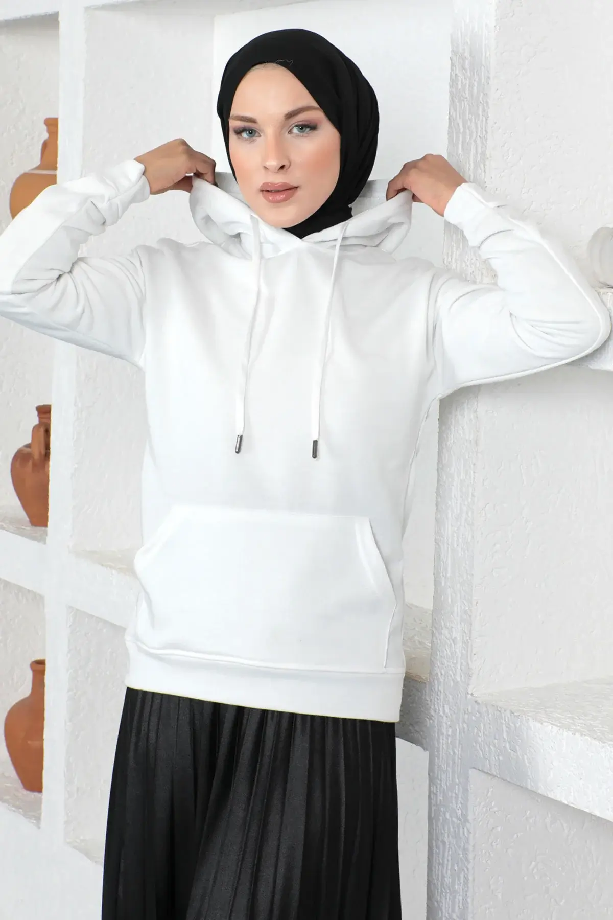 Kapşonlu Sweatshirt TSD230340 Beyaz - 3