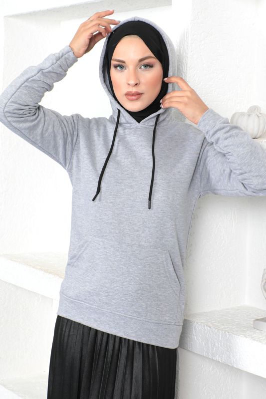 Kapşonlu Sweatshirt TSD230340 Gri - 1