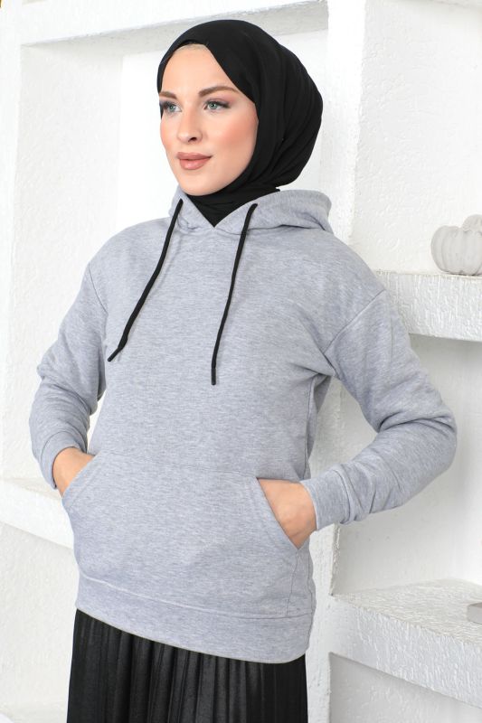 Kapşonlu Sweatshirt TSD230340 Gri - 3