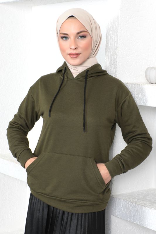 Kapşonlu Sweatshirt TSD230340 Haki - 1