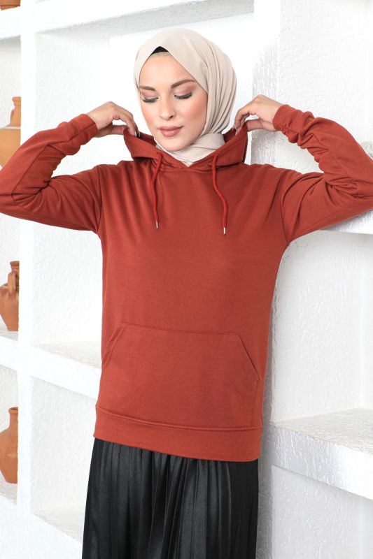 Kapşonlu Sweatshirt TSD230340 Kiremit - 3