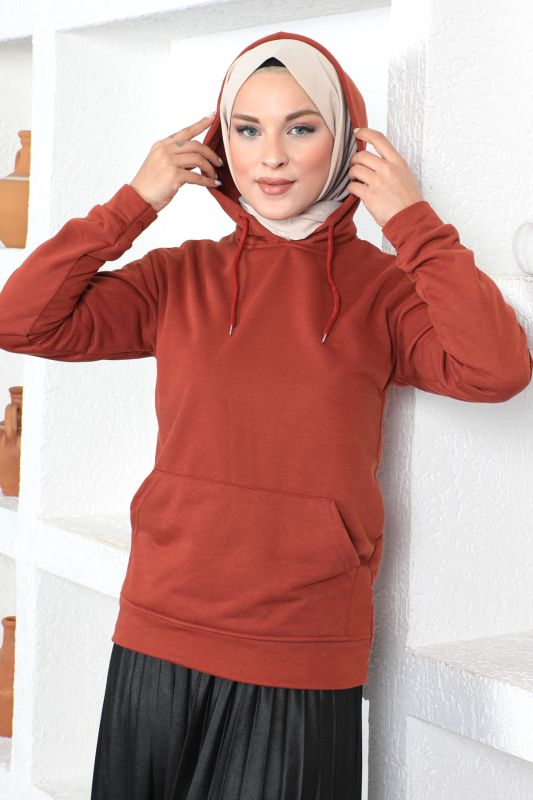 Kapşonlu Sweatshirt TSD230340 Kiremit - 1