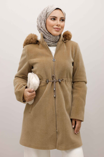 Kapüşonlu Fermuarlı Fox Kaban TSD250238 Camel - 2