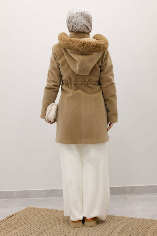 Kapüşonlu Fermuarlı Fox Kaban TSD250238 Camel - 6