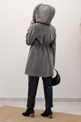 Kapüşonlu Fermuarlı Fox Kaban TSD250238 Gri - 6