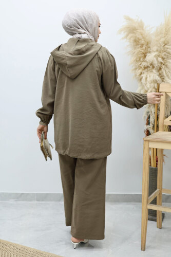 Kapüşonlu Fermuarlı İkili Takım TSD260132 Haki - 6