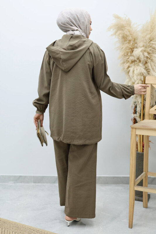 Kapüşonlu Fermuarlı İkili Takım TSD260132 Haki - 6