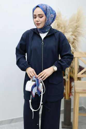 Kapüşonlu Fermuarlı İkili Takım TSD260132 Lacivert - 2