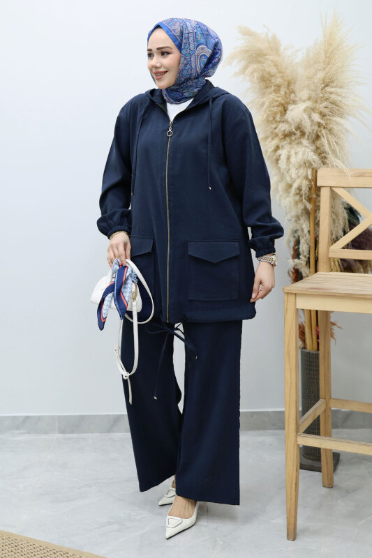 Kapüşonlu Fermuarlı İkili Takım TSD260132 Lacivert - 3