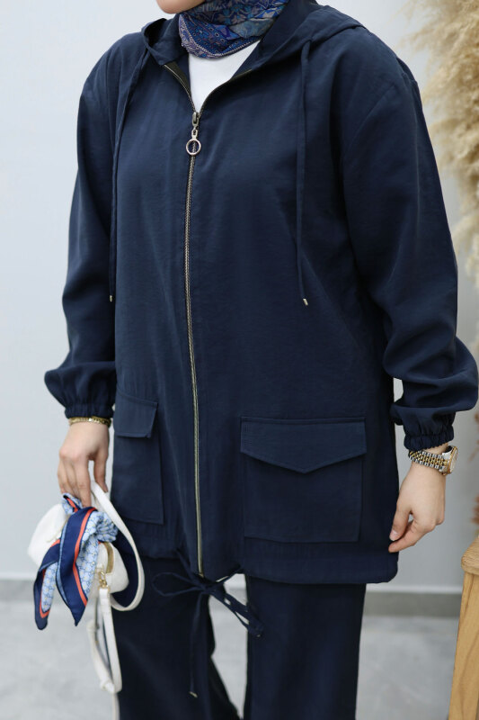 Kapüşonlu Fermuarlı İkili Takım TSD260132 Lacivert - 4