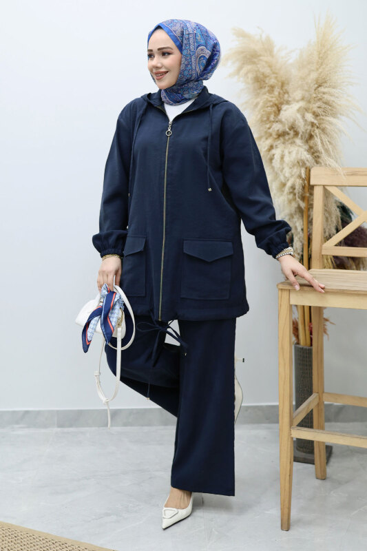 Kapüşonlu Fermuarlı İkili Takım TSD260132 Lacivert - 5