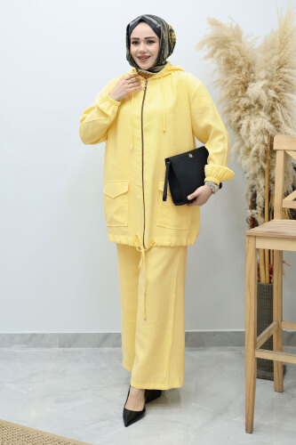 Kapüşonlu Fermuarlı İkili Takım TSD260132 Sarı 