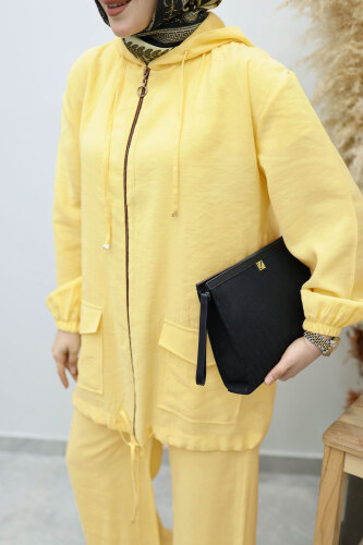 Kapüşonlu Fermuarlı İkili Takım TSD260132 Sarı - 4