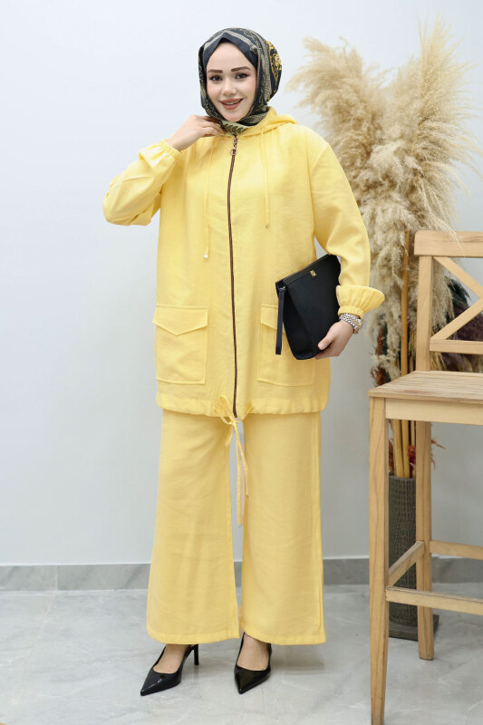 Kapüşonlu Fermuarlı İkili Takım TSD260132 Sarı - 5
