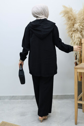 Kapüşonlu Fermuarlı İkili Takım TSD260132 Siyah - 6