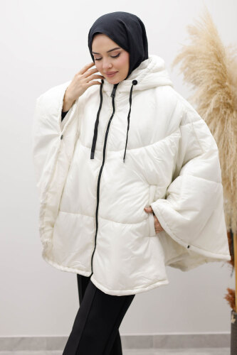 Kapüşonlu Şişme Panço TSD260126 Beyaz 