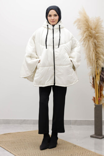 Kapüşonlu Şişme Panço TSD260126 Beyaz - 4
