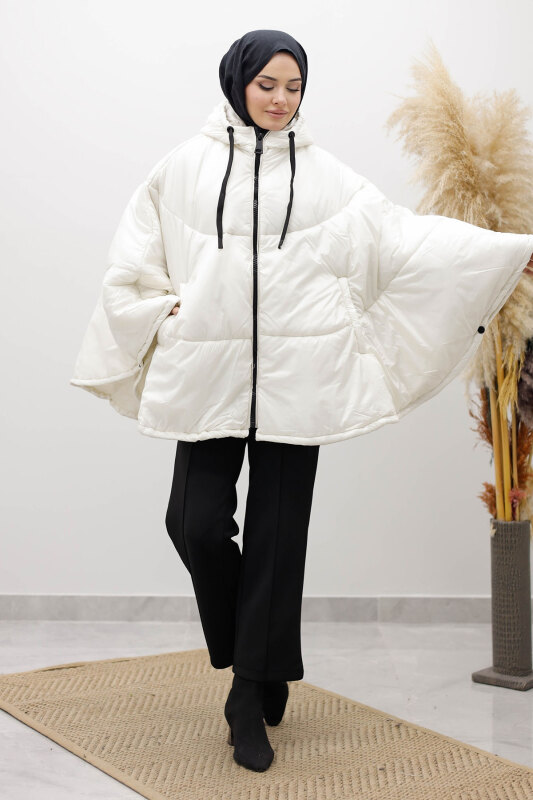 Kapüşonlu Şişme Panço TSD260126 Beyaz - 5