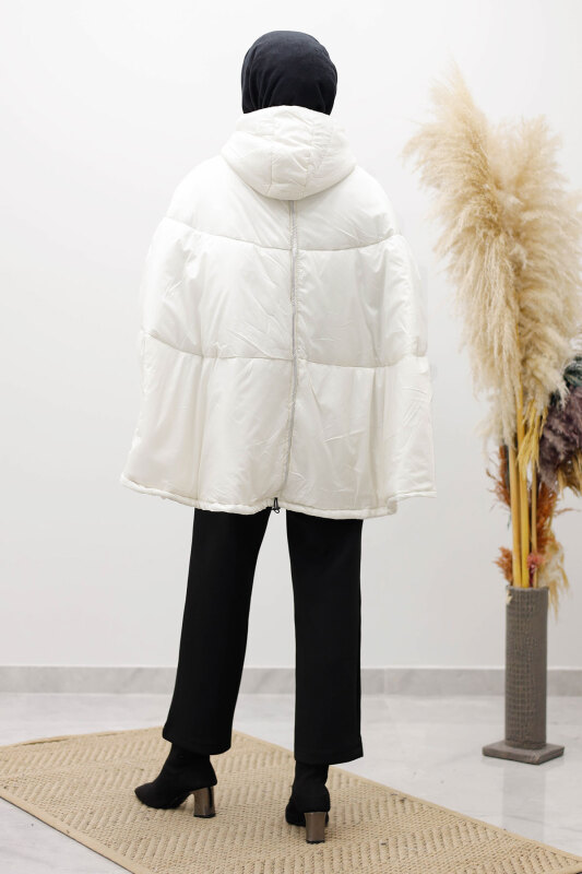 Kapüşonlu Şişme Panço TSD260126 Beyaz - 6