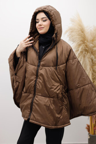 Kapüşonlu Şişme Panço TSD260126 Kahverengi 