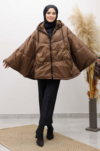 Kapüşonlu Şişme Panço TSD260126 Kahverengi - 2