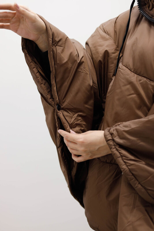 Kapüşonlu Şişme Panço TSD260126 Kahverengi - 3