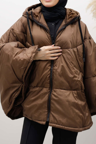 Kapüşonlu Şişme Panço TSD260126 Kahverengi - 5