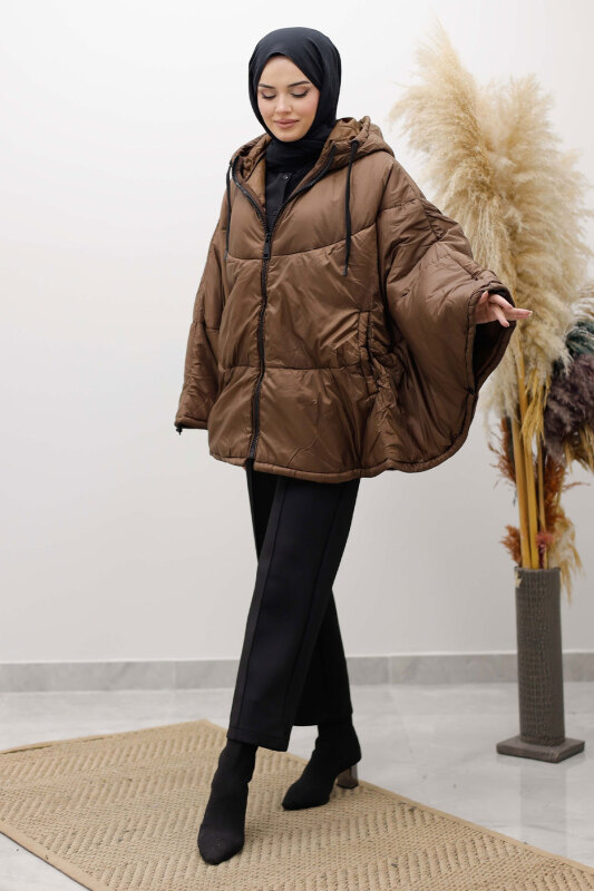 Kapüşonlu Şişme Panço TSD260126 Kahverengi - 6