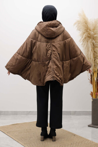 Kapüşonlu Şişme Panço TSD260126 Kahverengi - 7