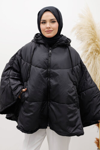 Kapüşonlu Şişme Panço TSD260126 Siyah - 1