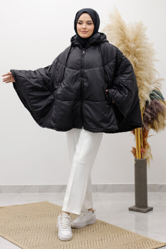 Kapüşonlu Şişme Panço TSD260126 Siyah - 4