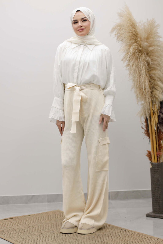 Kargo Cepli Triko Pantolon TSD260124 Bej - Tesettür Dünyası