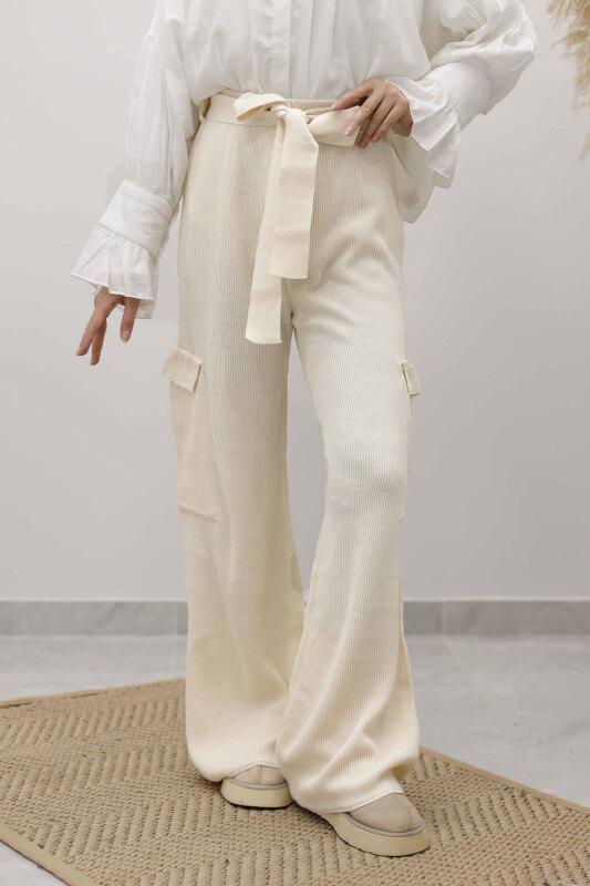 Kargo Cepli Triko Pantolon TSD260124 Bej - Tesettür Dünyası (1)