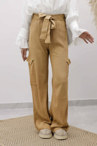 Kargo Cepli Triko Pantolon TSD260124 Camel - 2