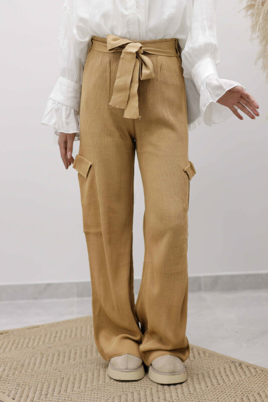 Kargo Cepli Triko Pantolon TSD260124 Camel - Tesettür Dünyası (1)