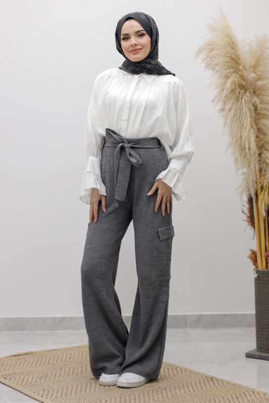 Kargo Cepli Triko Pantolon TSD260124 Füme - Tesettür Dünyası
