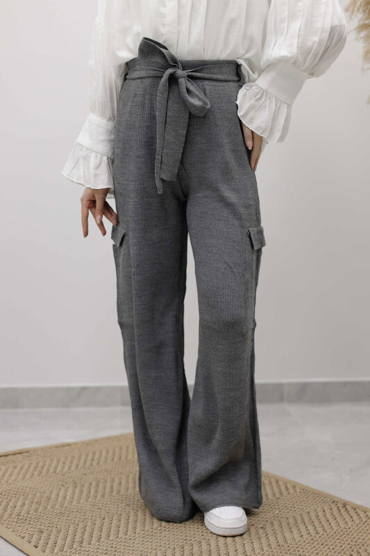 Kargo Cepli Triko Pantolon TSD260124 Füme - Tesettür Dünyası (1)