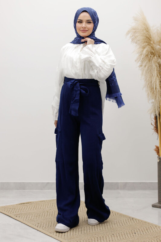 Kargo Cepli Triko Pantolon TSD260124 Lacivert - Tesettür Dünyası
