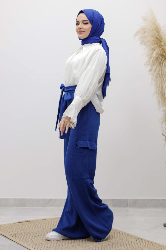 Kargo Cepli Triko Pantolon TSD260124 Saks Mavisi - 5