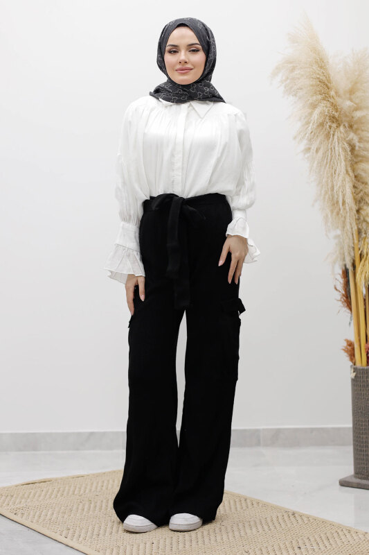 Kargo Cepli Triko Pantolon TSD260124 Siyah - Tesettür Dünyası