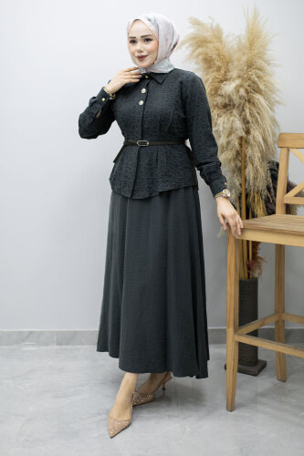 Kemerli Beli Pensli Etekli Takım TSD260180 Antrasit 