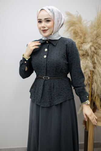 Kemerli Beli Pensli Etekli Takım TSD260180 Antrasit - 2