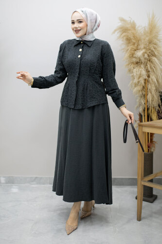 Kemerli Beli Pensli Etekli Takım TSD260180 Antrasit - 3