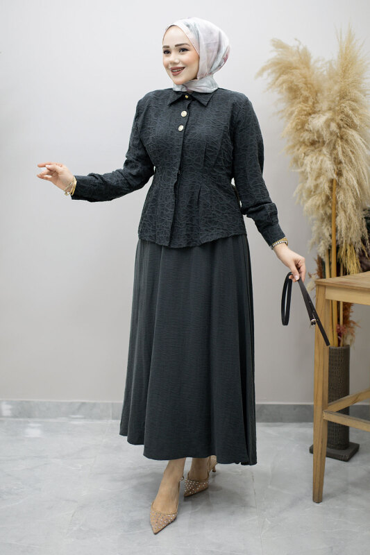 Kemerli Beli Pensli Etekli Takım TSD260180 Antrasit - 3